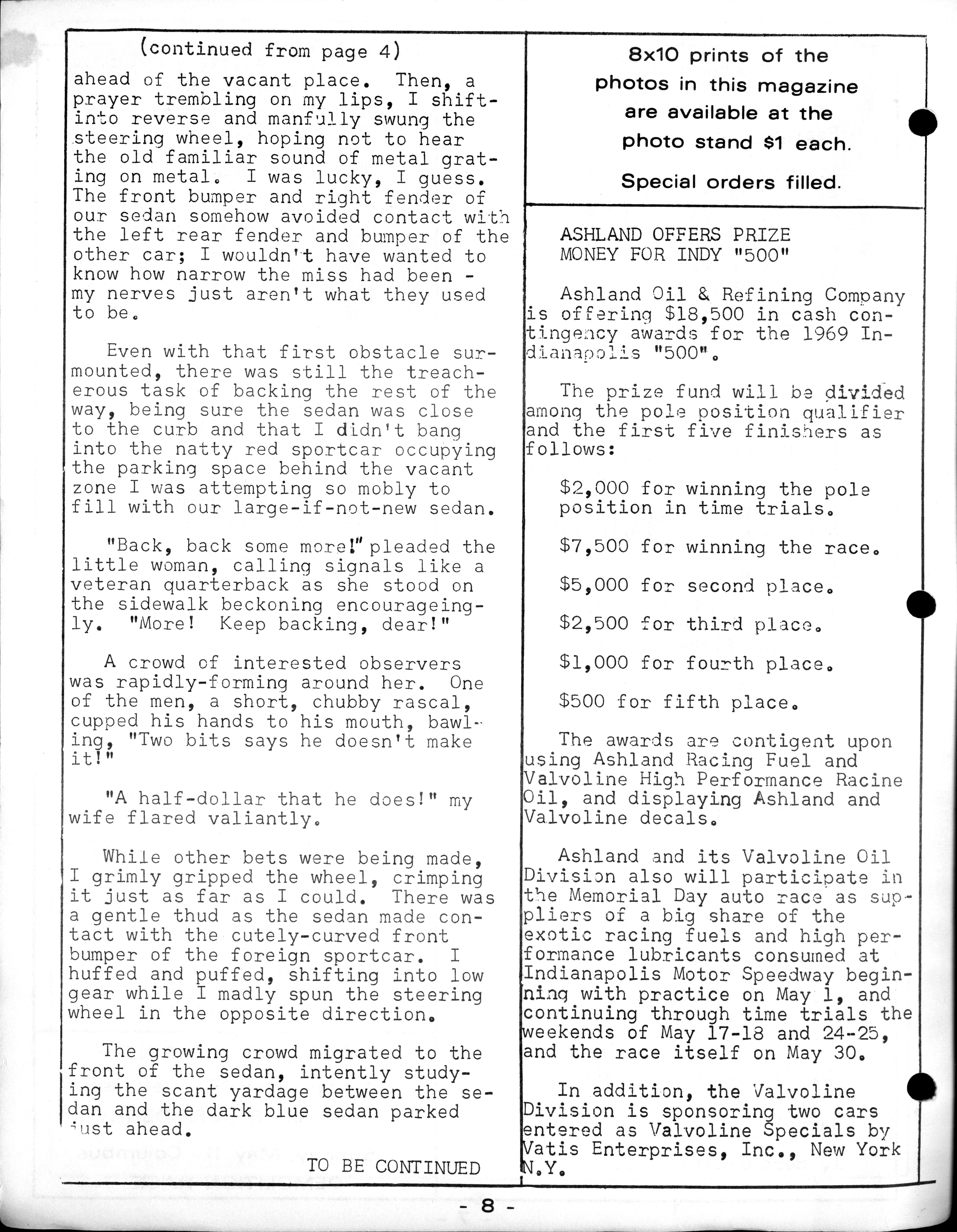 Checkered Flag Racing News May 6, 1969 back cover
